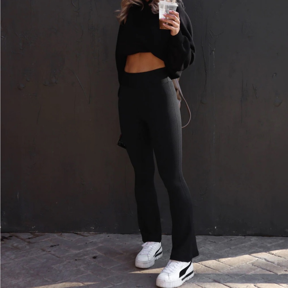 Black Ribbed Flare Pants